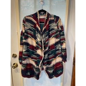 Lucky Brand Southwestern Stripe Open Front Cardigan Sweater Women Medium